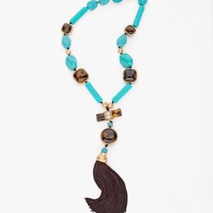 Turquoise/Tortoiseshell Lariat Necklace w/ Tassel